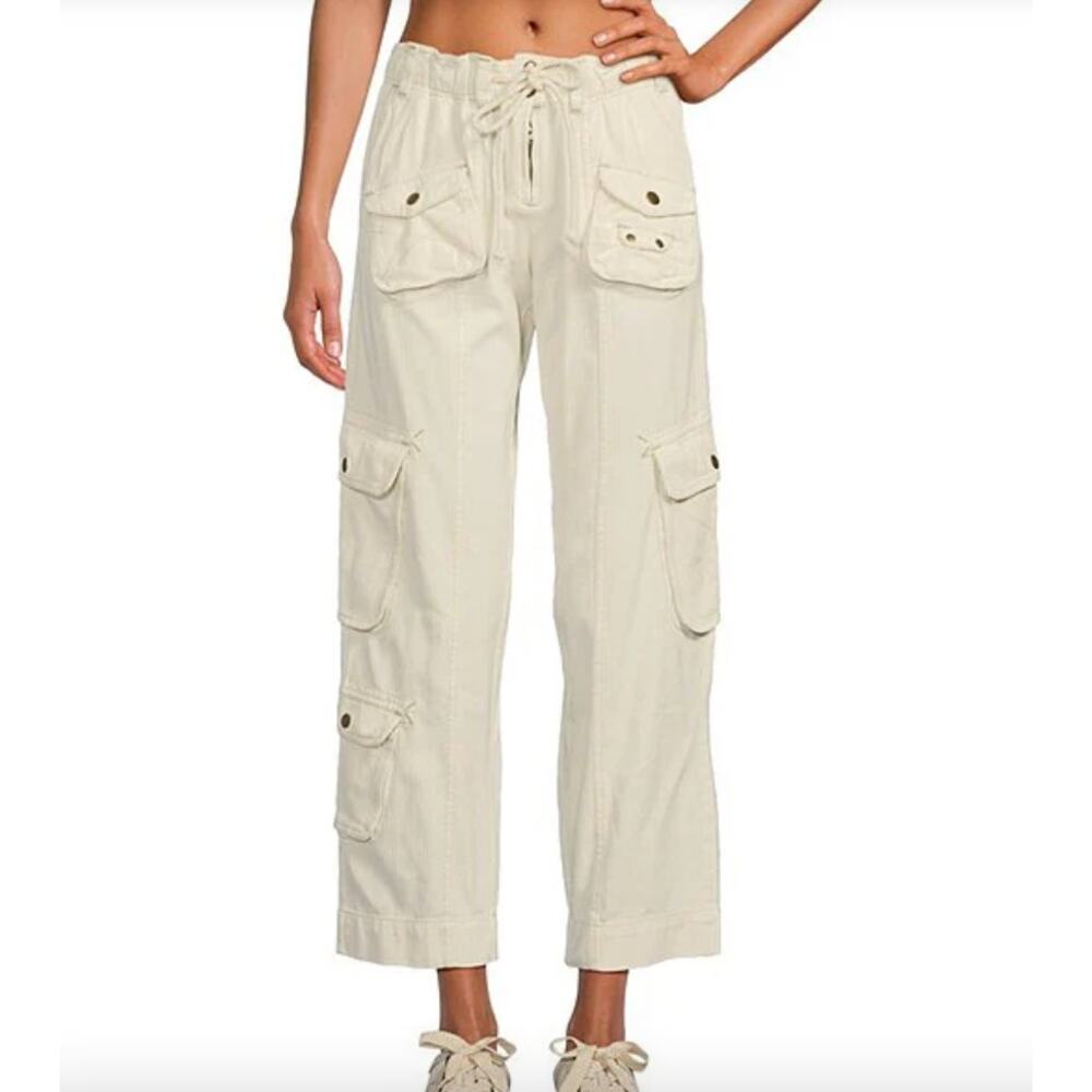 Free People Tahiti Cream Cargo Cropped Drawstring Pants
